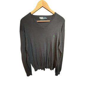 Polo Ralph Lauren Mens V-Neck Sweater Large 100% Pima Cotton Navy Blue